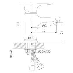 Смеситель для раковины, монолитный, высота излива 7 см, длина 9 см, латунь/хром