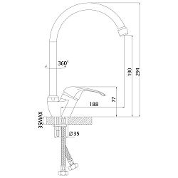 Смеситель для кухни с поворотным изливом, высота излива 21 см, длина 20 см, латунь/хром, A35-23