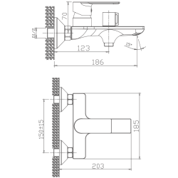 Смеситель для ванны, короткий излив, латунь, оружейная сталь HB60505-3