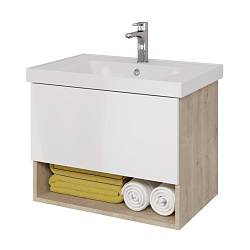 DREJA.eco Тумба PERFECTO 70 см, подвесная, 1 ящик, дуб эврика/белый глянец (Grace 70)