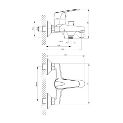 Смеситель для ванны с коротким изливом, поворотный переключатель, латунь/хром, D40-30