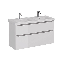 Тумба Lemark BUNO 125 см под 2 раковины, подвесная/напольная, 4 ящика, цвет планки: Серый, цвет корп