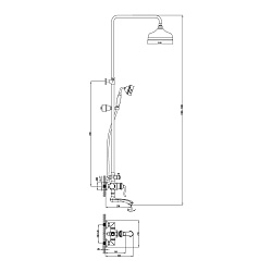 Душевая система с верхним душем Ø20,4 см и поворотным изливом 15 см, регулируемая высота 0,9~1,4 мм,