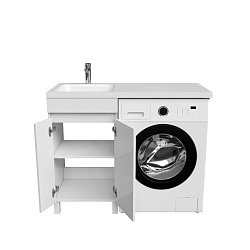 Тумба с умывальником напольная для стиральной машины с дверцами, 110 см, левая, белая, Optima Home,