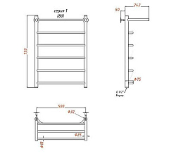 Aringa Римини полотенцесушитель водяной с полкой 50*80. хром