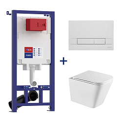 PENEDA Комплект 3в1: Инсталляция для унитазов с кнопкой BIT хром глянец + унитаз FLOREX белый глянец