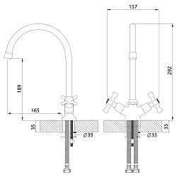 Смеситель для кухни с поворотным изливом, двуручковый, латунь/хром