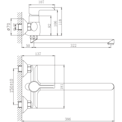 Смеситель для ванны, длинный излив, латунь, белый/хром HB22805-8