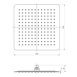 Лейка душевая верхняя, квадратная, 30х30см, нерж. сталь