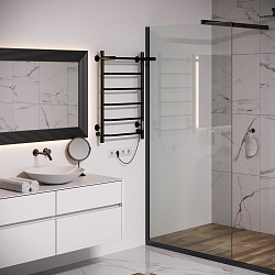 Aringa Киото полотенцесушитель лесенка электрический с полкой 80*50, черный