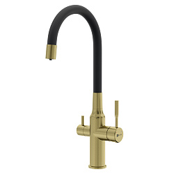 EXPERT Смеситель для кухни с гибким изливом с подкл.к фильтру пит.воды, нерж. сталь / светлое золото