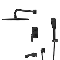 Встраиваемый смеситель с верхним душем 30х20 см, излив 20 см, латунь/чёрный