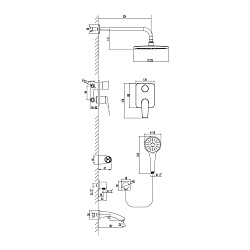 Бронкс Смеситель для ванны и душа встраиваемый с дополнительной 3-функциональной лейкой, белый