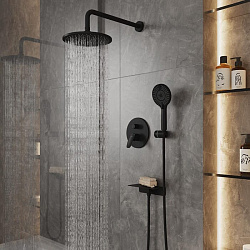 Душевая система скрытого монтажа с тропическим душем и ручным душем, черный матовый, Rora, Milardo,