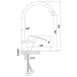 Смеситель для кухни с поворотным изливом, высота излива 21 см, длина 20 см, латунь/хром