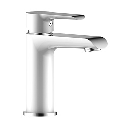 Смеситель для раковины, монолитный, высота излива 10 см, длина 10 см, латунь/хром/белый