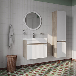 Тумба с умывальником подвесная с дверцами, 60 см, белая/под дерево, Zodiac, IDDIS, ZOD6AD0i95K