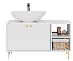 DREJA.eco Тумба LUNO, 100 см, напольная, 2 дв., 2 откр.полки, белый глянец, под ум. Триумф