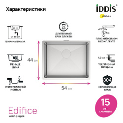 Мойка для подстольного монтажа, Edifice, IDDIS, EDI54S0i77