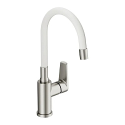 Смеситель для кухни MODUO однорычажный белый с гибким изливом белый