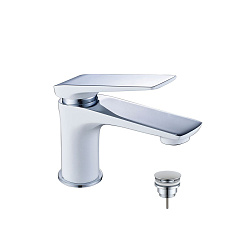 Смеситель для раковины, монолитный, высота излива 8 см, длина 13 см, с донным клапаном клик-клак (хр