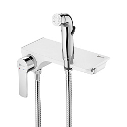 Смеситель настенный с гигиеническим душем, латунь/белый акрил