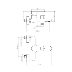 Смеситель для ванны с коротким изливом, поворотный переключатель, 3-х реж.лейка, латунь/хром,RS33-31