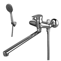 Смеситель универсальный с плоским изливом 35 см, боковой поворотный переключатель, латунь/хромLM3317