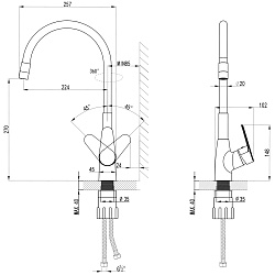 SINTUR Cмеситель для кухни с гибким силиконовым изливом, хром/серый