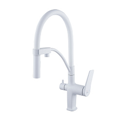 BRONX Смеситель для кухни с гибким изливом, с подкл.к фильтру пит.воды, 2 режима, латунь/белый матов