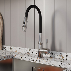 Смеситель для кухни с гибким изливом и душевой насадкой, глянцевый хром, Meal, Milardo, M01SB2FM05