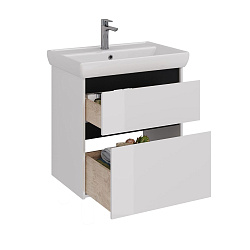 Тумба Lemark COMBI 70 см под 1 раковину, подвесная/напольная, 2 ящика, цвет планки: Чёрный, цвет кор