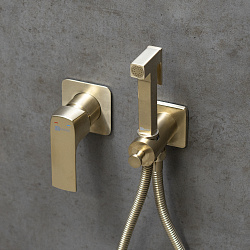 URSUS Встраиваемый смеситель с гигиеническим душем, латунь/брашированное светлое золото
