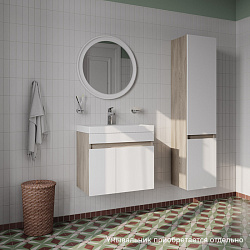 Тумба подвесная с дверцами, 60 см, белая/под дерево, Zodiac, IDDIS, ZOD6AD0i95 подх.ум. 3506000i28