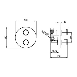Встраиваемый термостатический смеситель для ванны и душа, на два выхода, без аксессуаров,хром LM7827