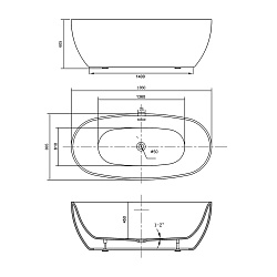 Ванна акриловая Vincea VBT-405-1860, 1860*885*605, цвет белый, щелевой перелив, , шт