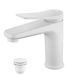 BRONX Смеситель для раковины, монолитный, с донным клапаном клик-клак, латунь/белый матовый