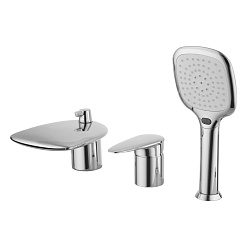 Встраиваемый смеситель на борт ванны на 3 отверстия, каскадный, высота излива 7 см, длина 14,5 см, п