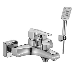 Смеситель для ванны с коротким изливом, поворотный переключатель, 3-х реж.лейка, латунь/хром,RS44-30