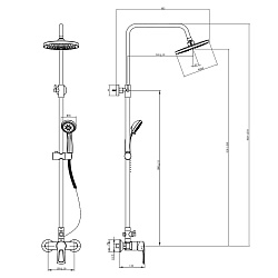 Душевая система с верхним душем Ø20 см, регулируемая высота 0,96~1,6м, латунь/хром