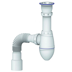 A220 CИФОН ДЛЯ ТЮЛЬПАНА, УМЫВАЛЬНИКА С ПРИКРУЧИВАЮЩИМСЯ ВЫПУСКОМ 1 1/2  И ГИБКИМ СОЕДИНЕНИЕМ д.40 х 