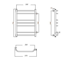 Aringa Лана полотенцесушитель водяной 50*80*50 с боковым подключением, хром