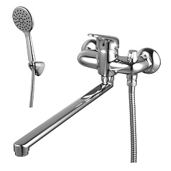 Смеситель универсальный с плоским изливом 35 см, бок поворотный переключатель, латунь/хром