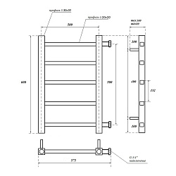 Полотенцесушитель водяной Point Вега PN71556B П5 500x600 с боковым подключением 500, черный