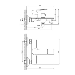 Смеситель для ванны с коротким изливом, поворотный переключатель,5-ти реж.лейка, латунь/хром,RS27-30