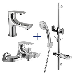 plus SHAPE Набор смесителей "3 в 1" (для ванны + для умывальника + душ. гарнитур), хром