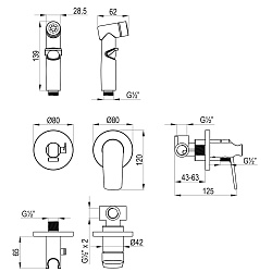 VERBA Встраиваемый смеситель с гигиеническим душем, латунь/хром, LM11419C