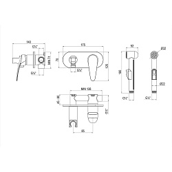 LINARA Встраиваемый смеситель с гигиеническим душем, латунь/хром