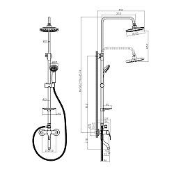 Душевая система с верхним душем Ø19,5 см и поворотным изливом 7 см, регулируемая высота 0,9~1,6 м, л