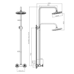 Душевая система с верхним душем Ø20 см, регулируемая высота 0,86~1,5м, латунь/хром, Q02-44